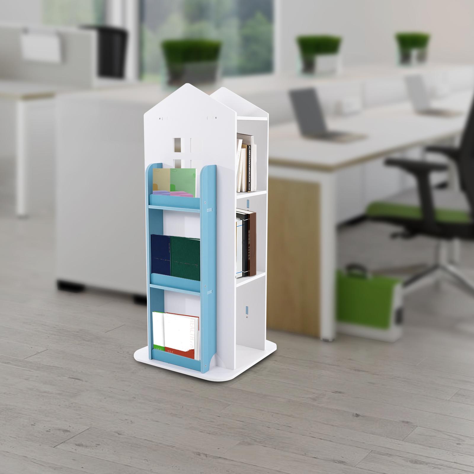 Вращающийся на 360° книжный шкаф, Детский вращающийся книжный шкаф «Синий замок», 4-ярусная угловая полка для хранения книг и игрушек (Грузоподъемность 220 фунтов)