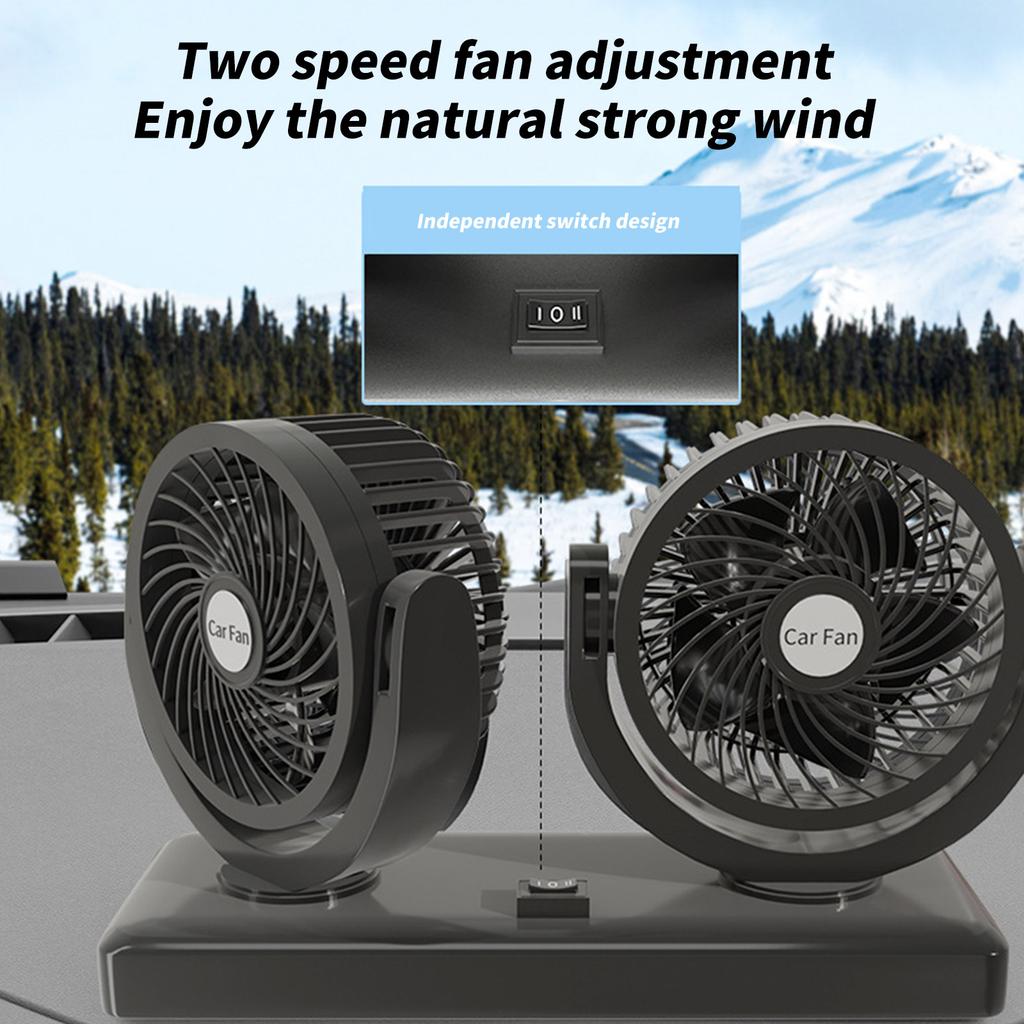 12V Double Motor Vehicle Fan, USB Car Air Ventilator with Two Speed Control, Horizontal and Vertical Adjustment Features