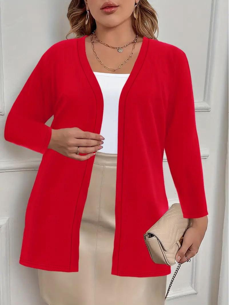 

Стильний європейський/американський однотонний кардиган з довгими рукавами 2024 року для жінок - повсякденна осінь/зимова куртка. L червоний