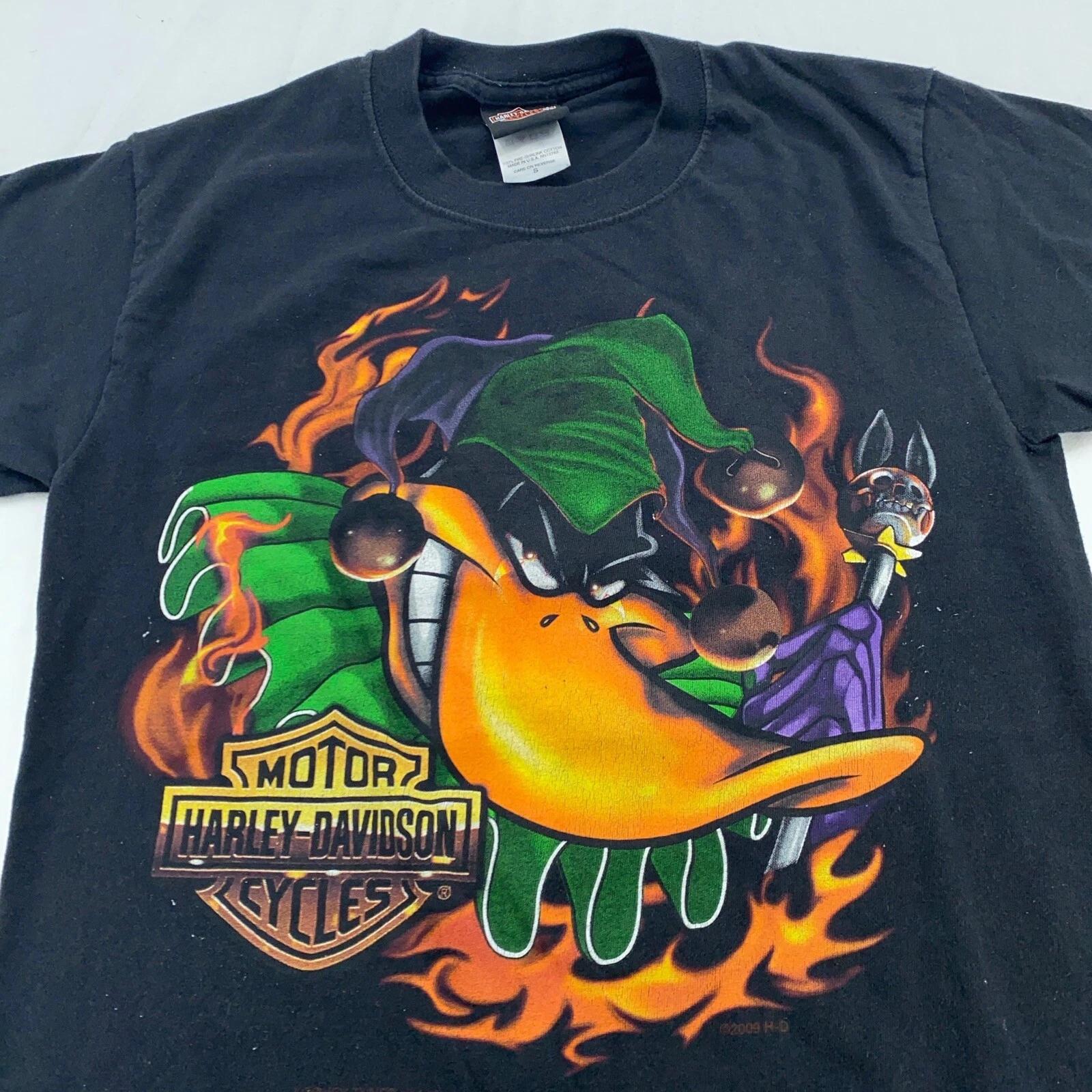 vtg 2009 HARLEY DAVIDSON LOONEY TUNES DAFFY DUCK MORGANTOWN WV T-Shirt XS biker 2XL