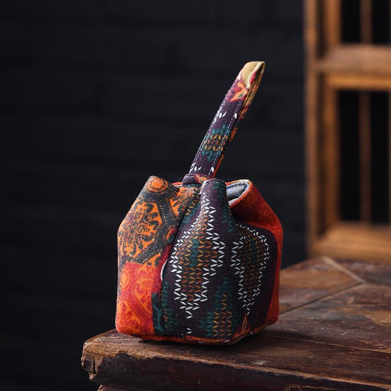 Chinese Brocade Tea Cup & Jewelry Storage Bag - Portable Thickened Pouch for Host Use & Buddhist Beads