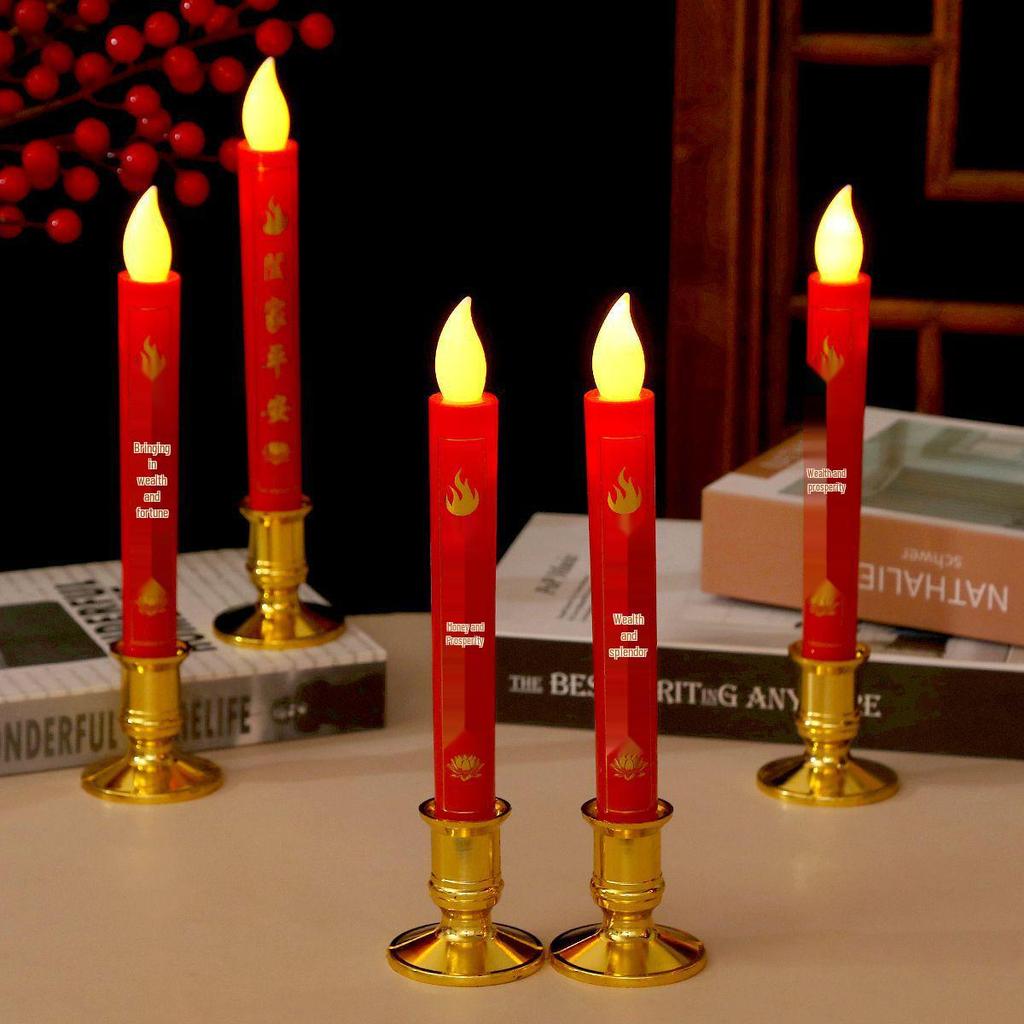 LED Simulation Fortune Candle Light: Plug-in & Battery-powered, Everlasting Swinging Candlestick for Household and Cross-border Use