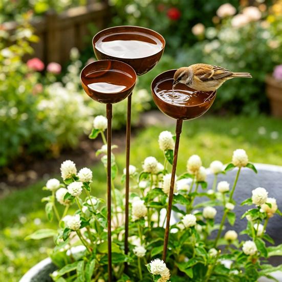 3 Pezzi Picchetto da Giardino Resistente alle Intemperie Picchetti da Giardino in Metallo Stazione di Abbeveratoio per Uccelli Multifunzionale per Giardino Esterno Cortile Patio Decorazione