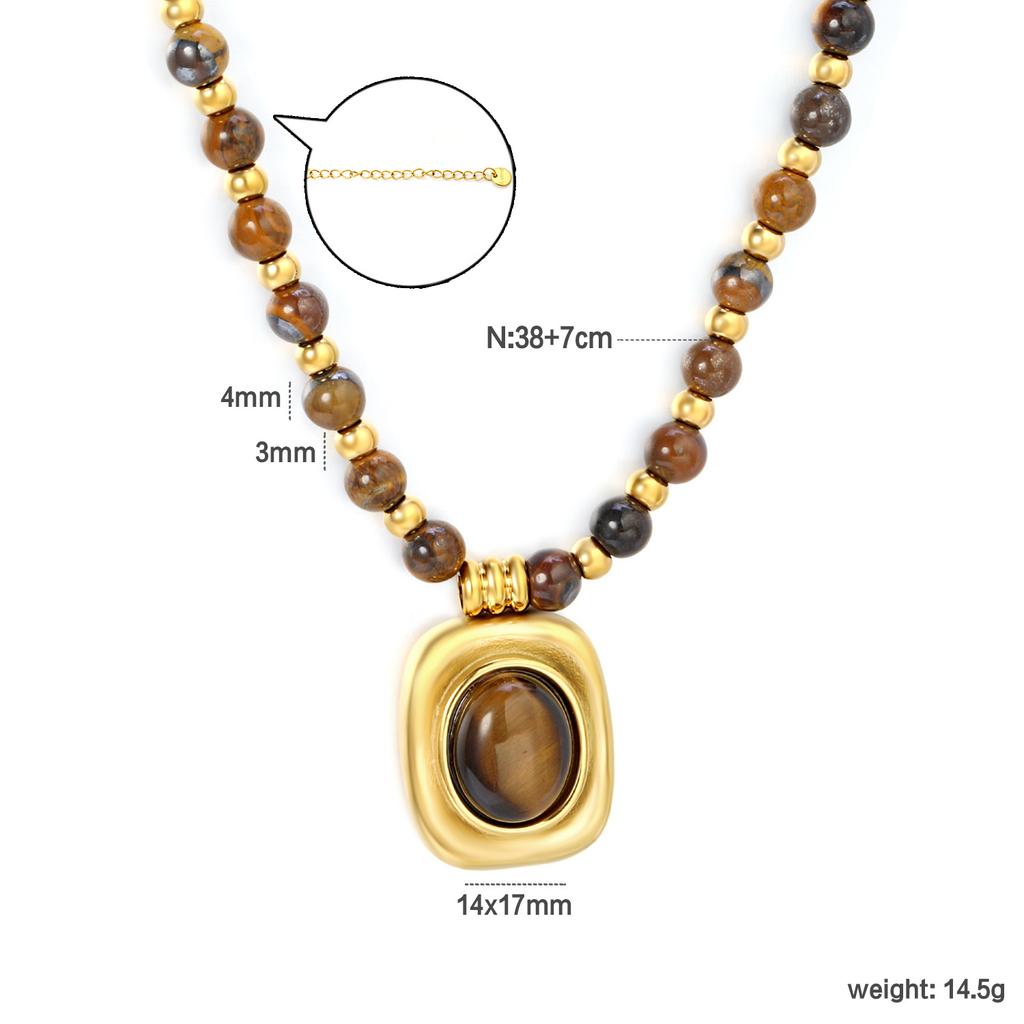 Jewelry Tiger's Eye Stone Necklace Splicing Freshwater Pearl Clavicle Chain Stainless Steel Plated 18K Gold Necklace Women