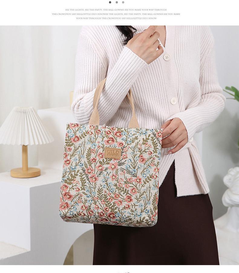 Damska Torba Płócienna Duża Estetyczna Torba na Lunch Outdoorowa Torba Piknikowa Duża Pojemność Przenośna Torebka Torba do Przechowywania Torba na Zakupy dla Mamy Torba na Bento