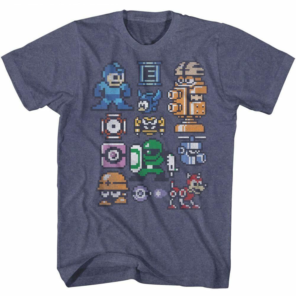 Mega Man Pixelmans Vintage Blue Heather Adult T-Shirt M