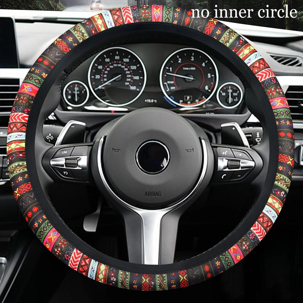 Car Steering Wheel Cover Elastic Non-Slip Breathable National Wind Design Auto Accessory