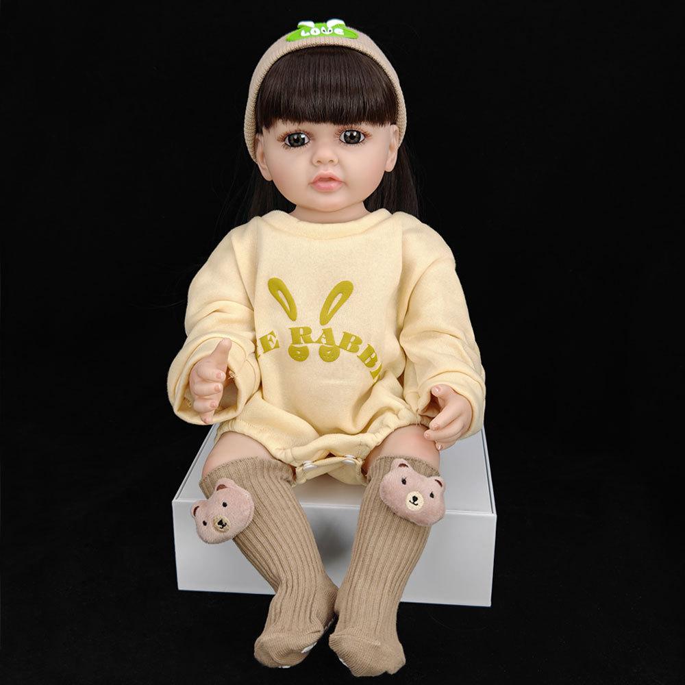 55 cm 22 zoll Lebensechte Reborn Baby Mädchen Puppe Weiche Silikon Lange Braune Haare Realistische Prinzessin Kleinkind Bebe Geburtstag Geschenk