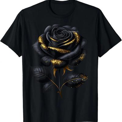 Black Rose with Golden Sparkes T-Shirt