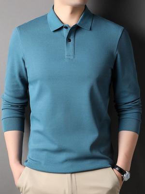 Fall Men's Long Sleeve Polo Shirt Men's Fashion Casual New Style Lapel Cotton Solid Color Men's T-shirt