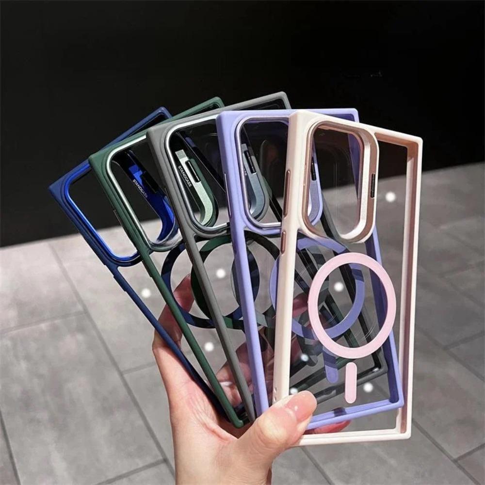 For Magsafe Hidden Holder Clear Case For Samsung Galaxy S26 S25 S24 Ultra Plus S23 FE Shockproof Magnetic Wirelesss Charge Cover