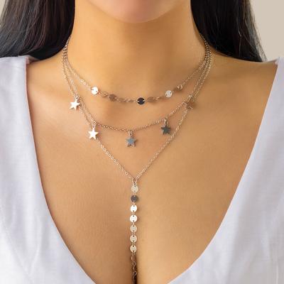 Accessories, Personalized Business Multi-layer Fringed Necklaces, Simple Star-shaped Long Sequined Y-shaped Necklaces for Women