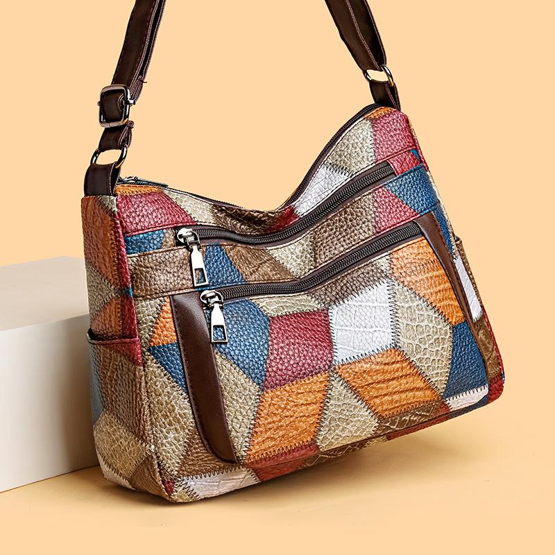 Damen Umhängetaschen PU Leder Schultertasche Handtasche Damen Crossbody Tasche Vintage Karomuster Tasche