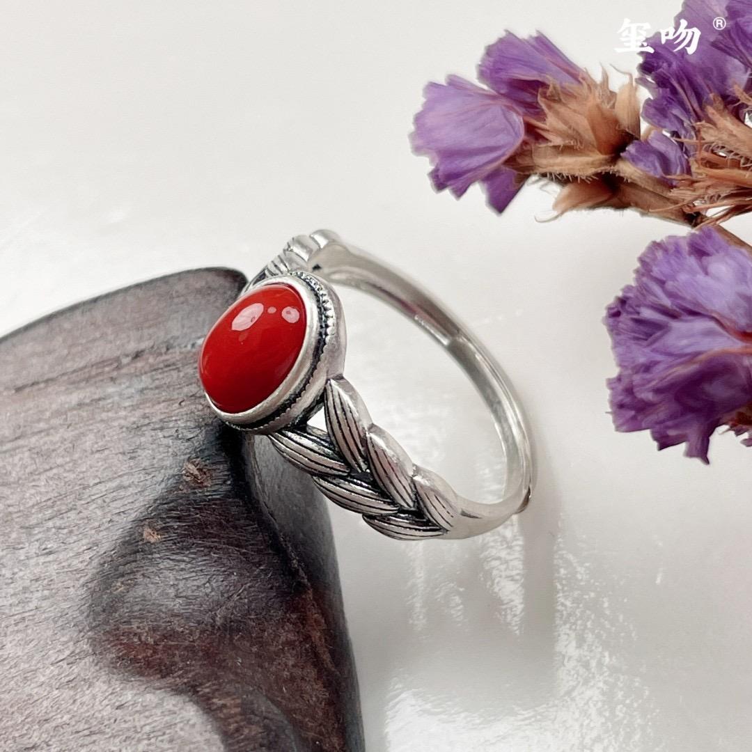 

925 Sterling Silver Rings for Women Couple Minimalist Handmade Simple Red Stone Ring Fine Jewelry Gift Prevent Allergy resizable
