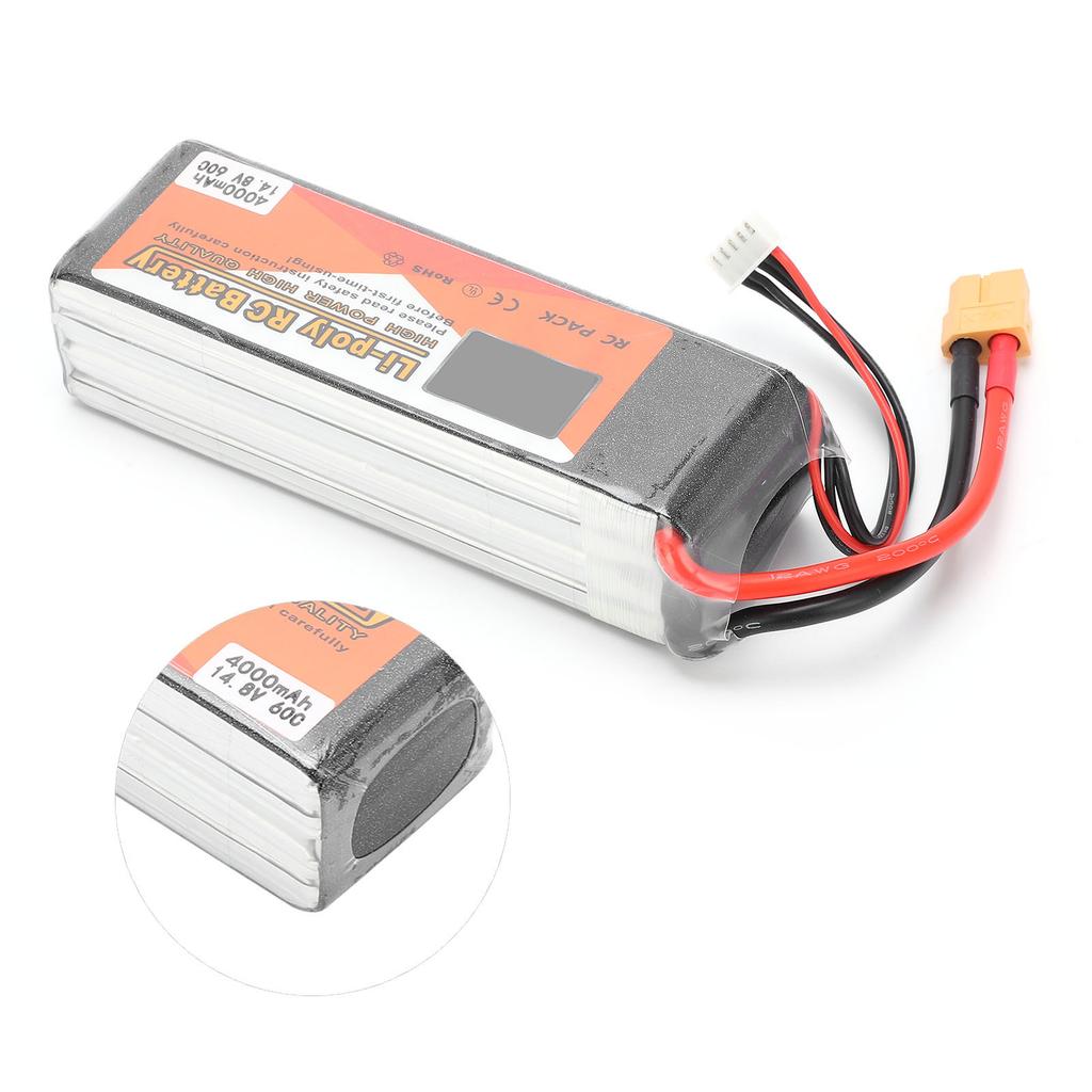 14.8V 4000mAh 4S 60C Lipo Battery Pack with XT60 Plug RC Battery for RC Car Boat Helicopter Drones