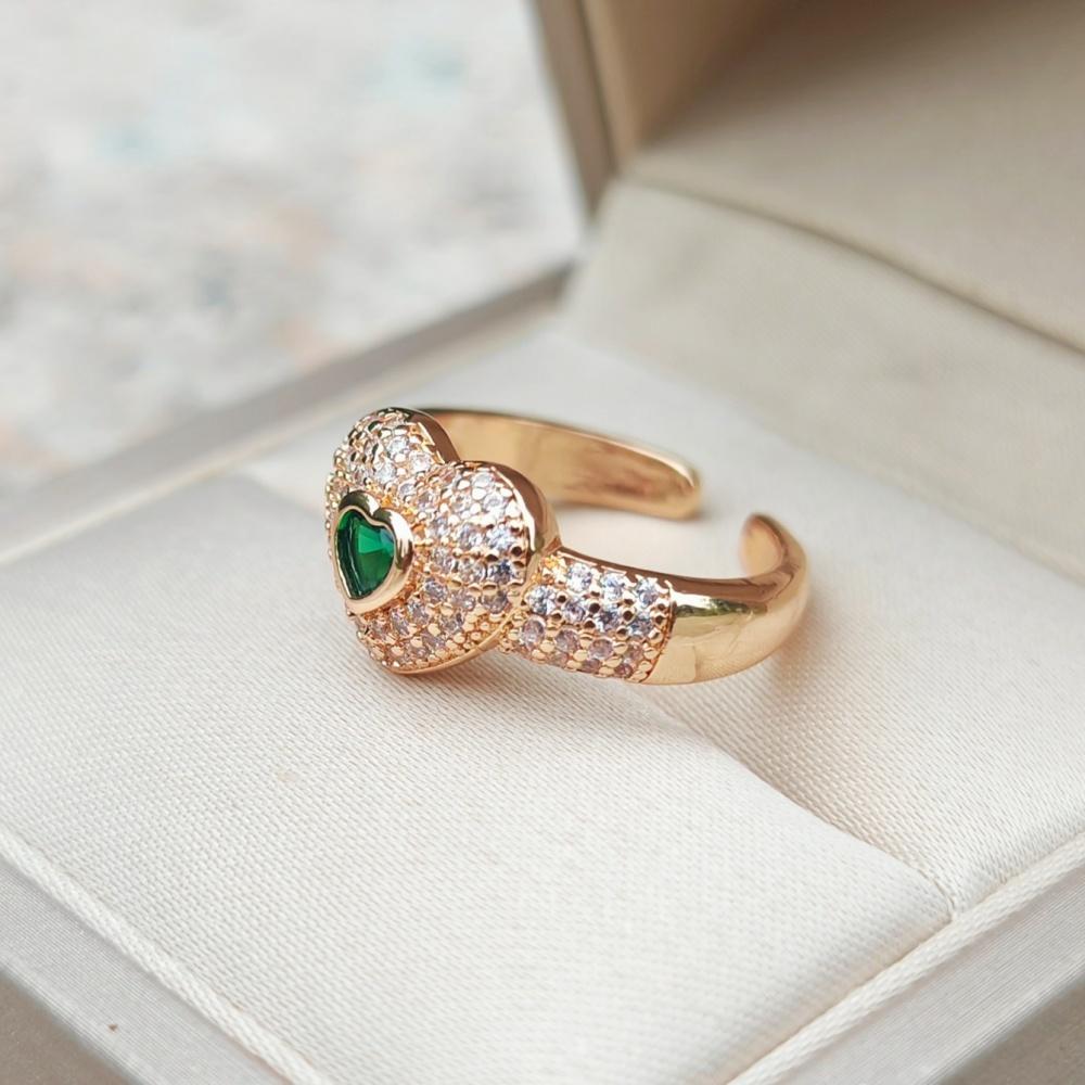 1 Piece Fashion Colorful Zircon Heart Shape Opening Adjustable Rings for Women Stackable Ring Jewelry Wedding Party Accessories