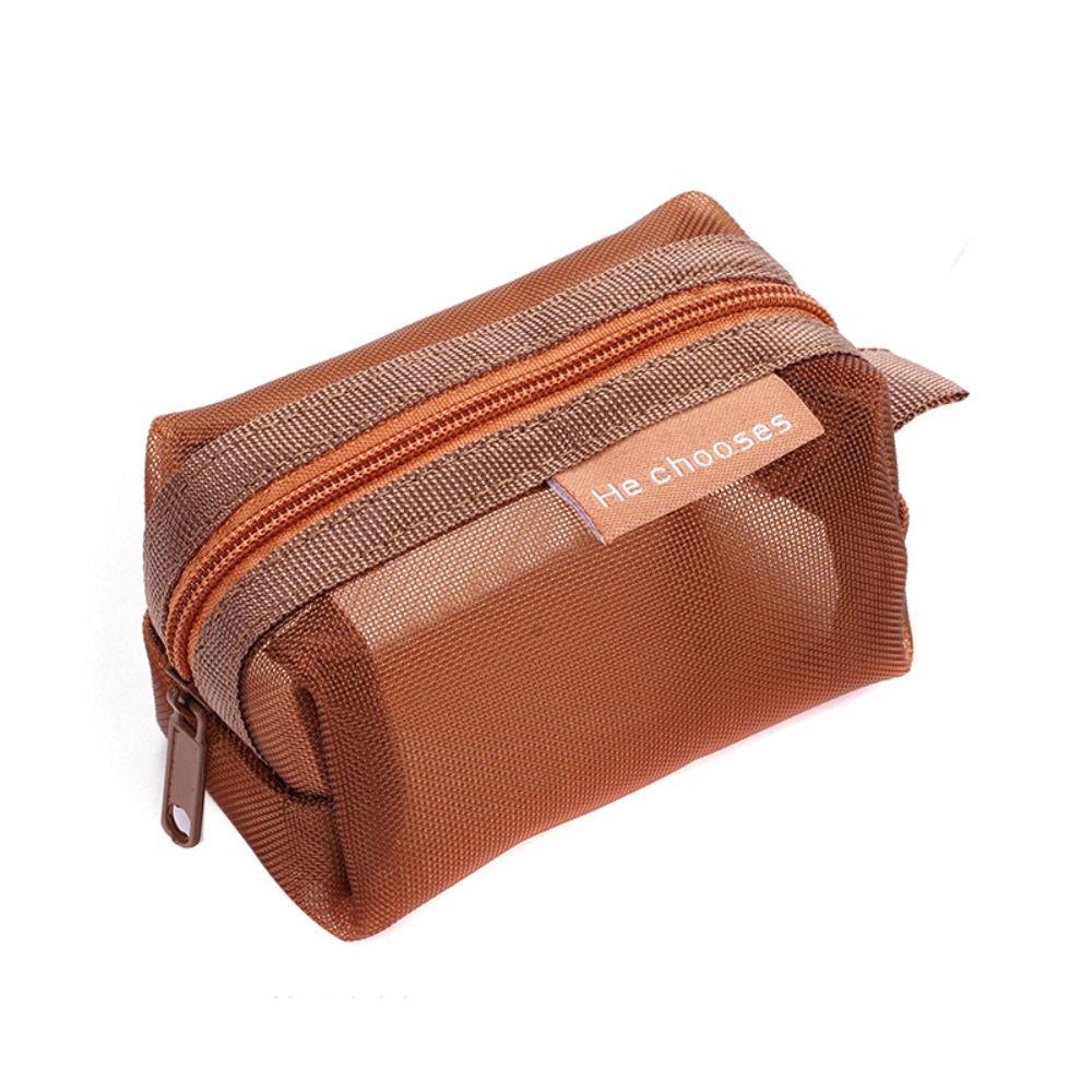 Retro Color Transparent Cosmetic Bag Zipper Toiletry Storage Bag Casual Mesh Makeup Bag  Lady