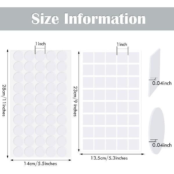 Zonon 280 Pieces Double Sided Sticky Dot Stickers Adhesive Squares Removable Circle Square Putty No Trace Clear Sticky Tack Waterproof Mounting Putty