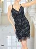 European and American women's summer dress, sexy hip-wrapped sequined fringed short skirt, nightclub suspender skirt