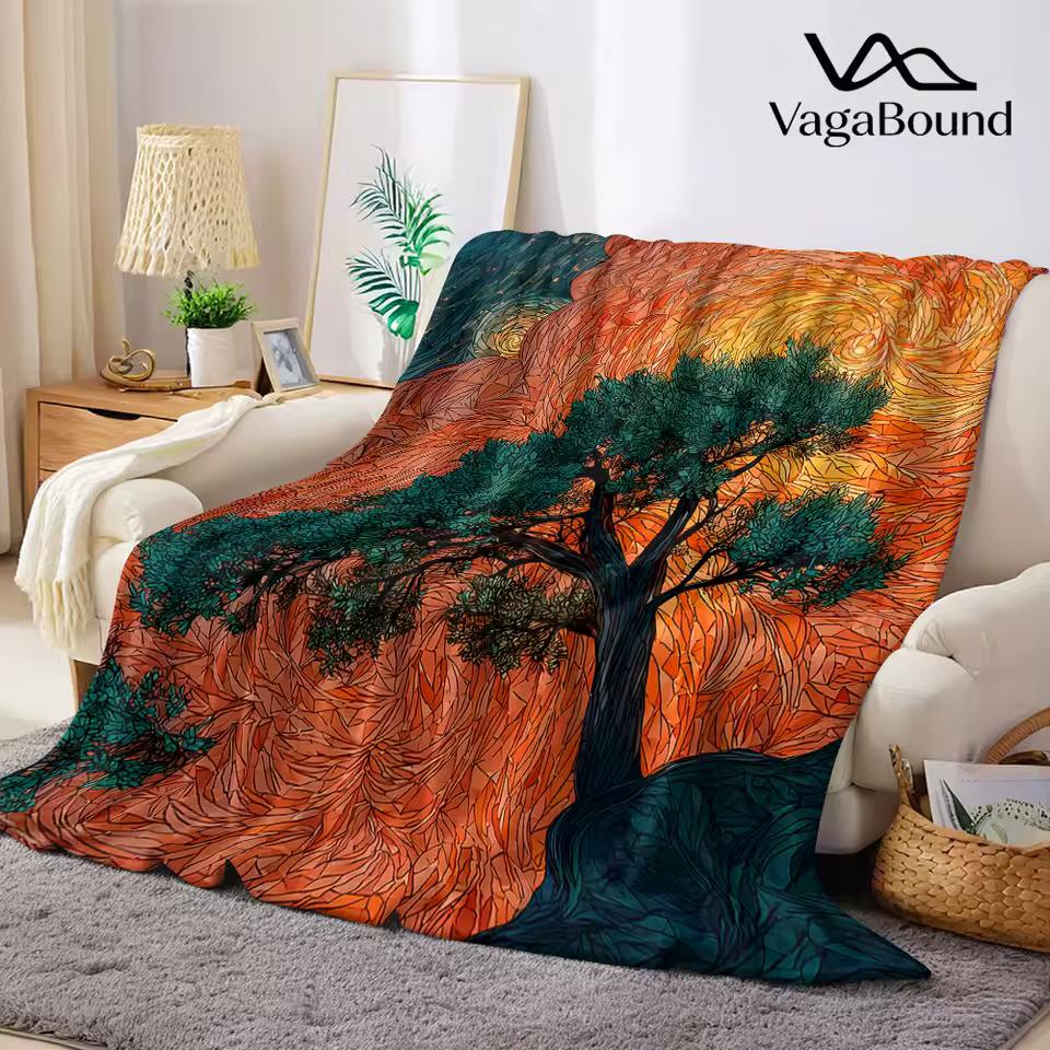 Van Gogh Star Flannel Blanket Warm Soft Halloween Christmas Decorative Couch Warm Cozy All-Season Gift