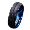 8 mm Breite Herren Titanstahl Gerillter Ring Europäischer & Amerikanischer Stil Mehrtonig Blau Schmuck Trendige Herren Accessoires 2024