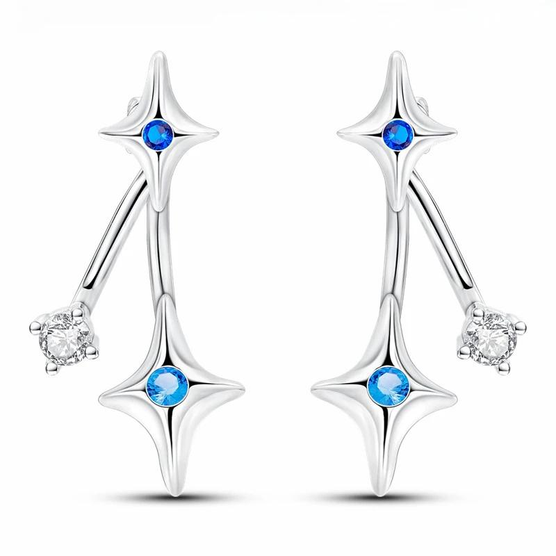 Shining Blue Zircon Owl Earrings Copper Evil Eyes Earrings For Women Wedding Engagement Planet Moon Star Zirconia Jewelry