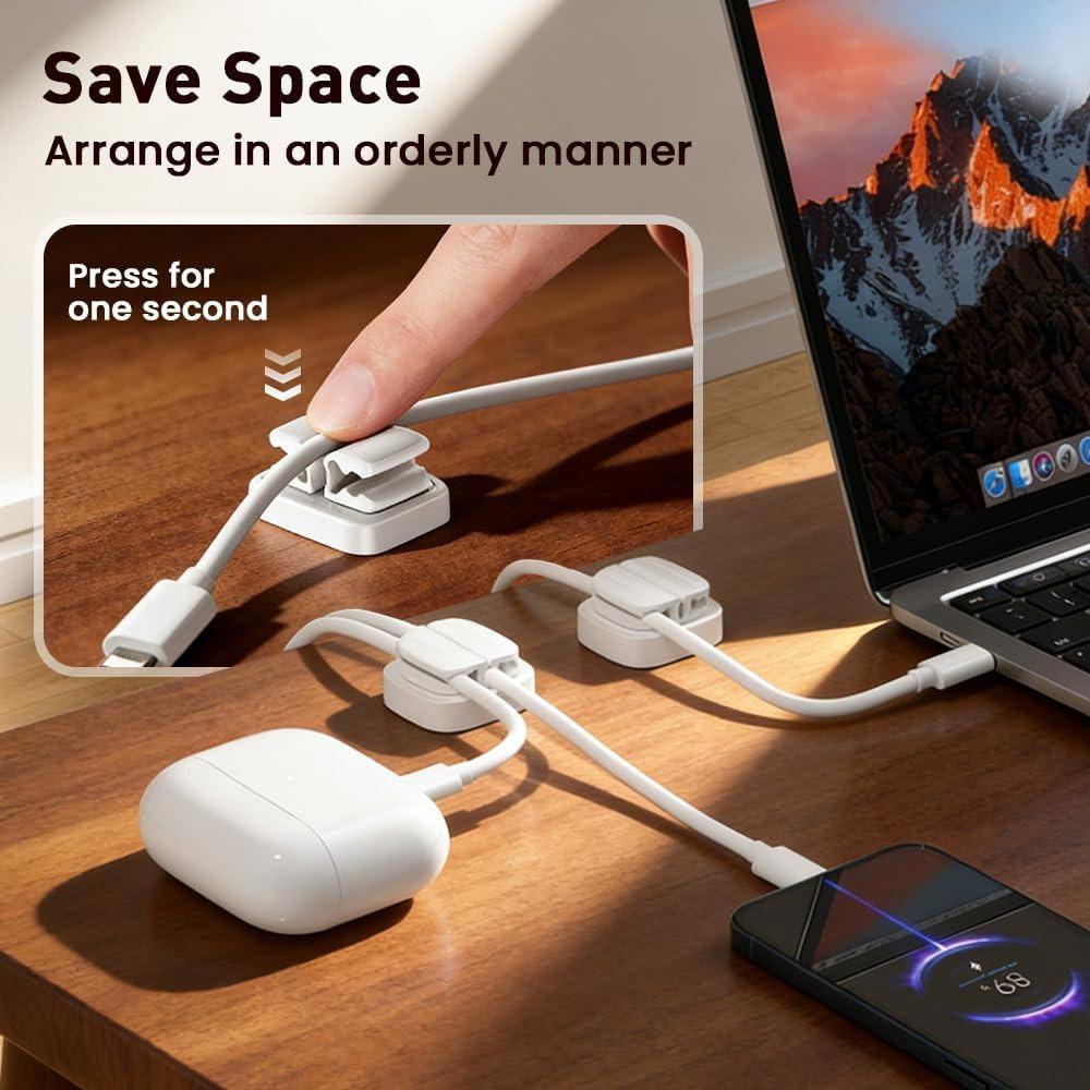 2026 New Three-Hole Cable Organizer Clip, suitable for bedside tables, mobile phone charger cable organizers, with adhesive cable clips.