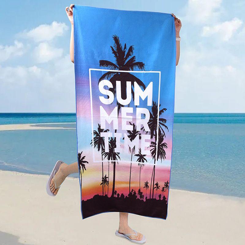 

Beach Towel Summer Time And Palm Trees Printed Pattern Sun Protection Windproof Suitable For Swimming Pool Camping Travel W30*H60(CM)
