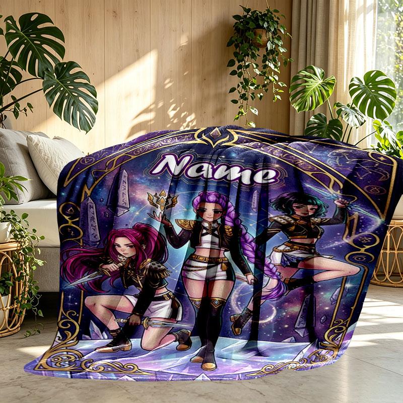 Custom Name Personalized Demon Hunters Kpop Print Blanket, Home Decor, Bedroom, Sofa, Camping, Couch, Gifts for Birthday Christmas
