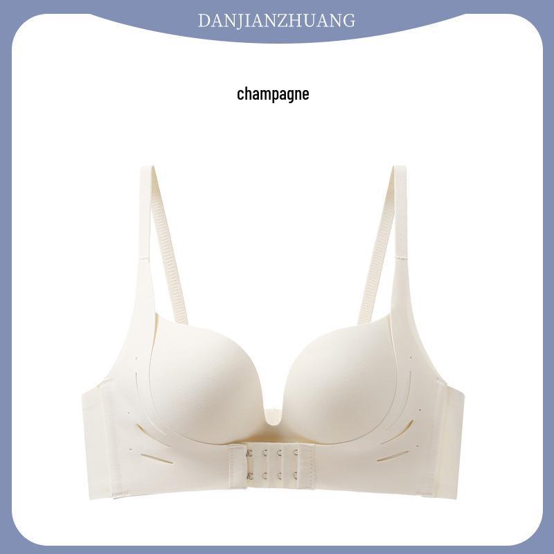 Women's Seamless Front Buckle Push-Up Bra and Panty Set with Comfortable Non-Wired Palm Cup for Smaller Chest Enhancement