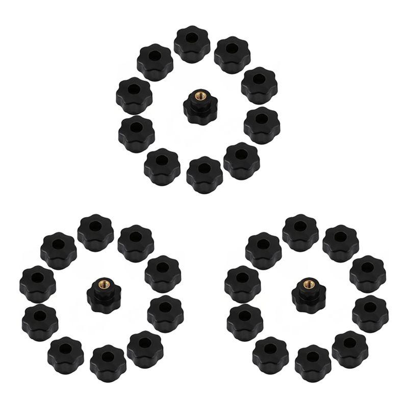 A74E-30PCS M6 Internal Thread Knob Screw Plastic Star Head Clamping Knob Black M6 X 25
