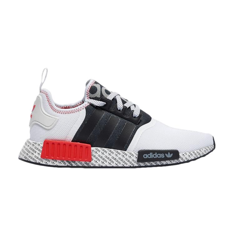 

adidas NMD_R1 Print Boost — белые мужские кроссовки черного красного цвета Lush-Red FV7848