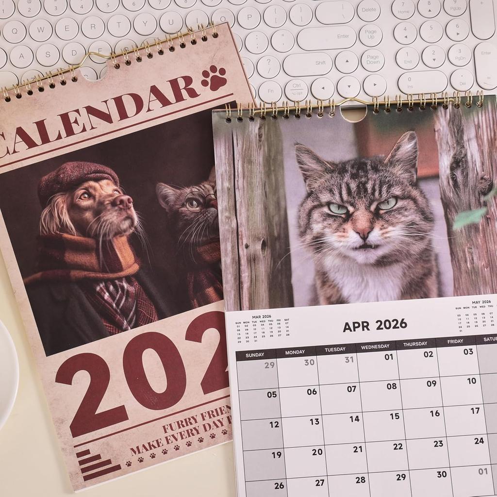 2026 Wall Calendar, 12 Months Cute Cat & Dog Pet Calendar 2026 Monthly, 8.2 x 11.7 inch, from Jan 2026 - Dec 2026, Thick & Sturdy Paper with Hanger,