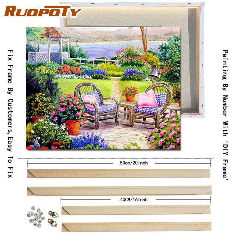 RUOPOTY DIY Frame Oil Painting By Numbers Daisy Flower Acrylic Home Decor On Canvas Wall Art Picture Rose For Living Room