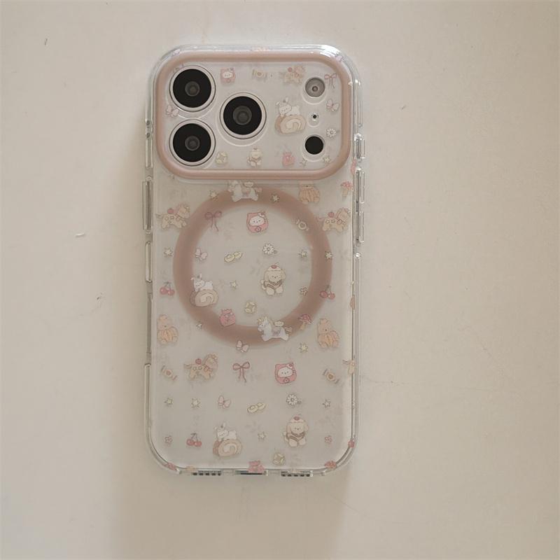 Cute Cartoon Rabbit Magnetic Phone Case For iPhone 15 16 17 Pro Max Sweet Dessert Pattern Shimmer Glitter Clear TPU Shockproof C