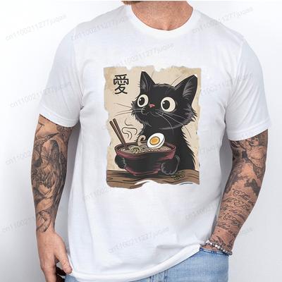 Mode Homme Femme Décontracté T-shirt Manches Courtes T-shirt Chat Drôle Ramen T-shirt Graphique T-shirts Graphiques Chat Anime Japonais Kawaii