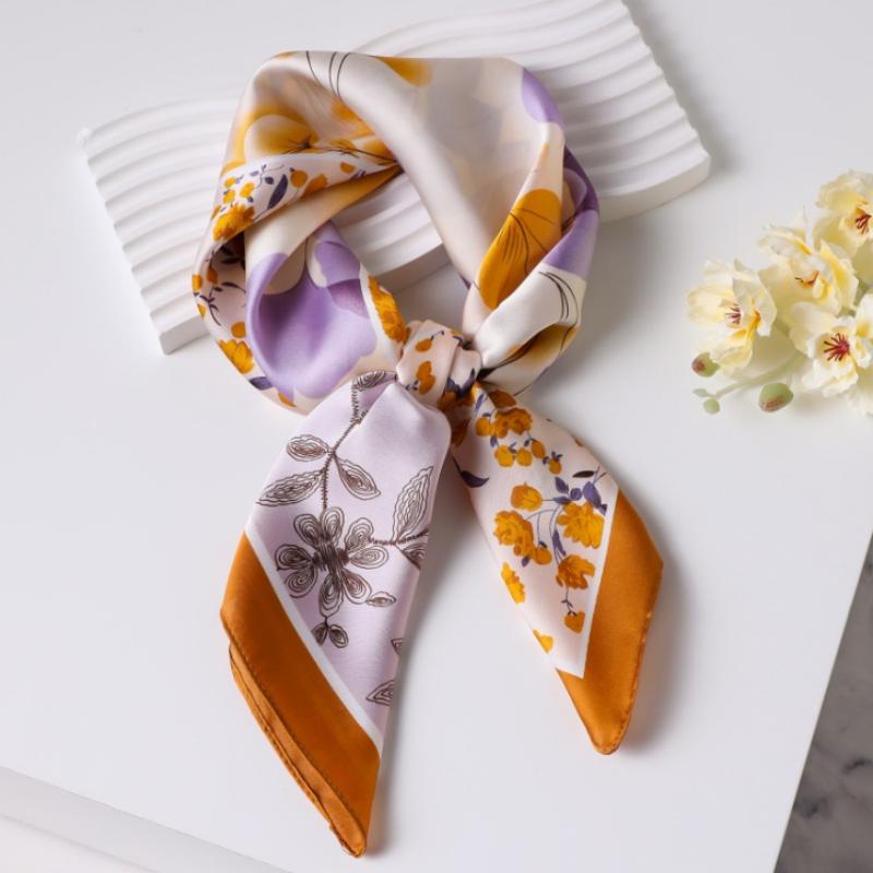 Luxury Printed Silk Scarf Women Simulated Silk Elegant Blue Versatile Headwear Bag Accessories Clothing Fashion Square Scarf
