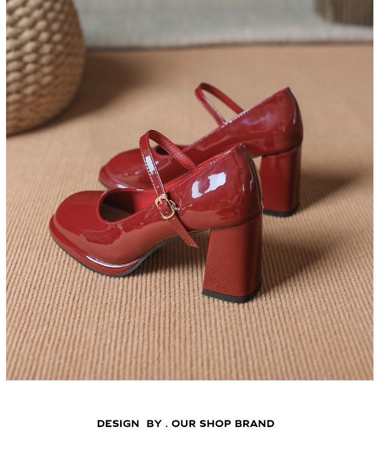 Sapatos Mary Jane de Couro de Vaca com Plataforma e Salto Alto para Mulheres - Impermeáveis, Retrô, com Tira de Fivela e Salto Grosso