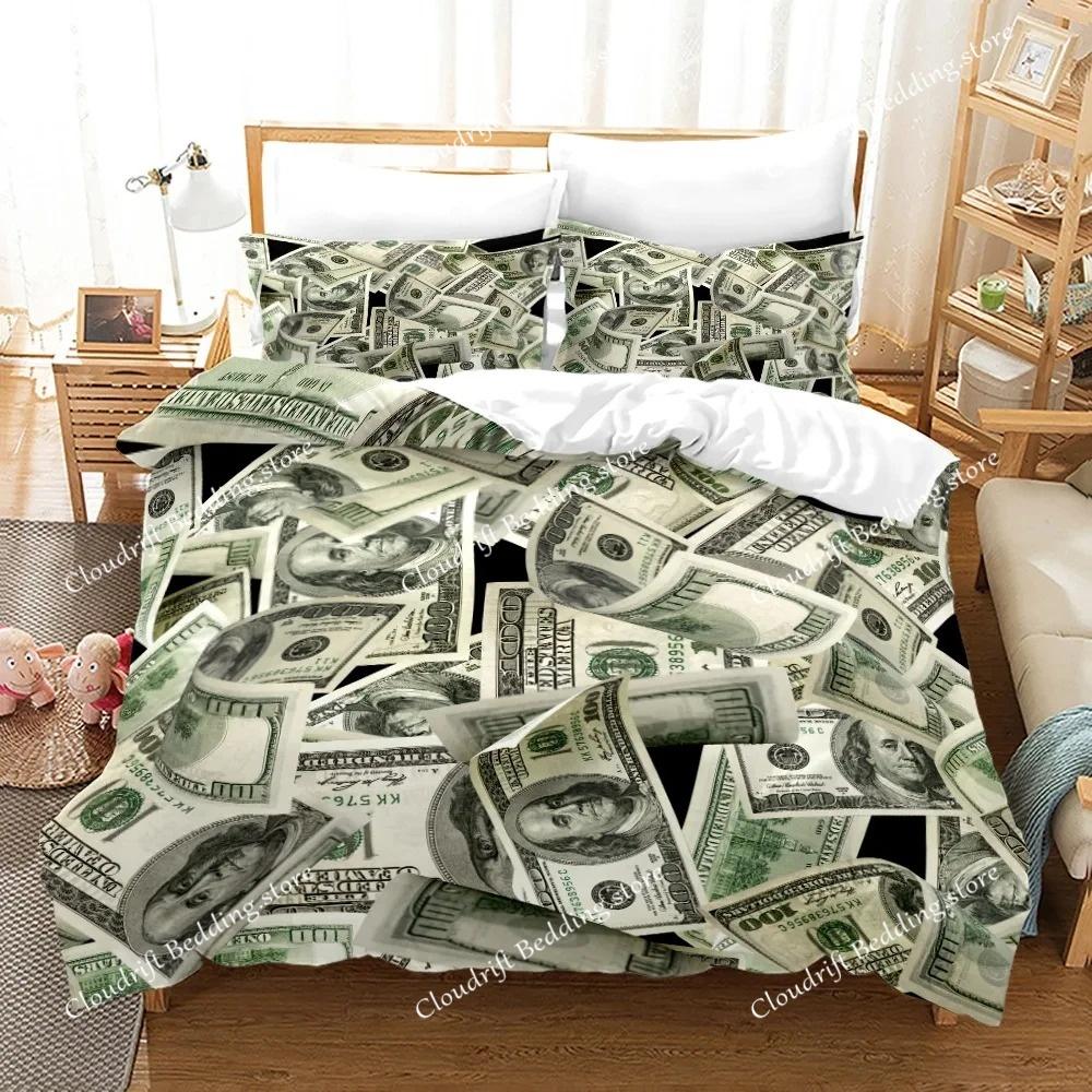 Money Print Duvet Cover KingQueen Size,Dollar Bills with The Portrait of Ben Franklin,Decorative Polyester Bedding Set