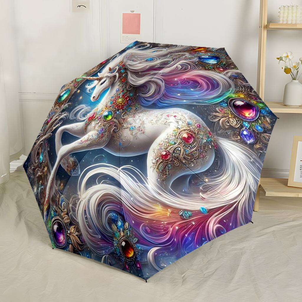 Astral Magic Forest Unicorn Portable Automatic Umbrella Compact 8 Rib Design Durable Plastic Iron Perfect for Outdoor Adventures Fashionable