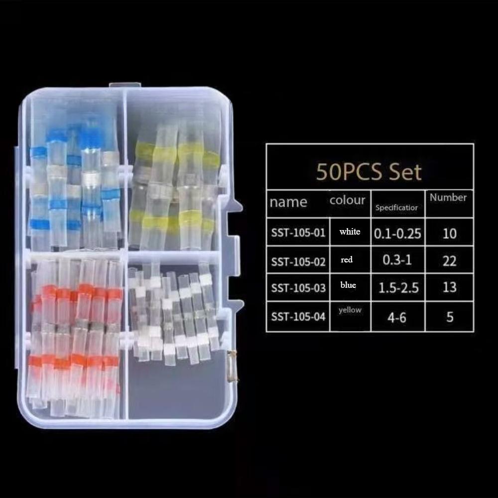 

50 шт./пакет Водонепроникний набір стикових з’єднувальних ущільнювачів із паяним ущільненням із термозбіжною трубкою – ідеально підходить для електропроводки та кабельних з’єднань