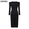 VONDA Women Vintage Lapel Long Sleeve Tight Waist Hip Dresses