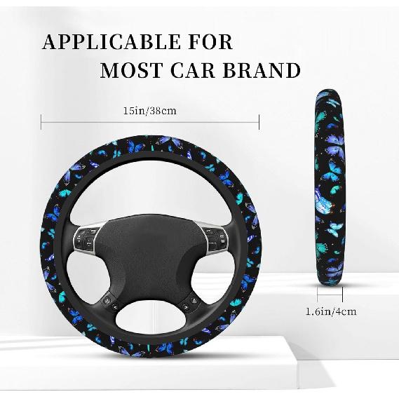 Steering Wheel Cover for Men Women Universal Car Accessories 15  Blue Butterfly