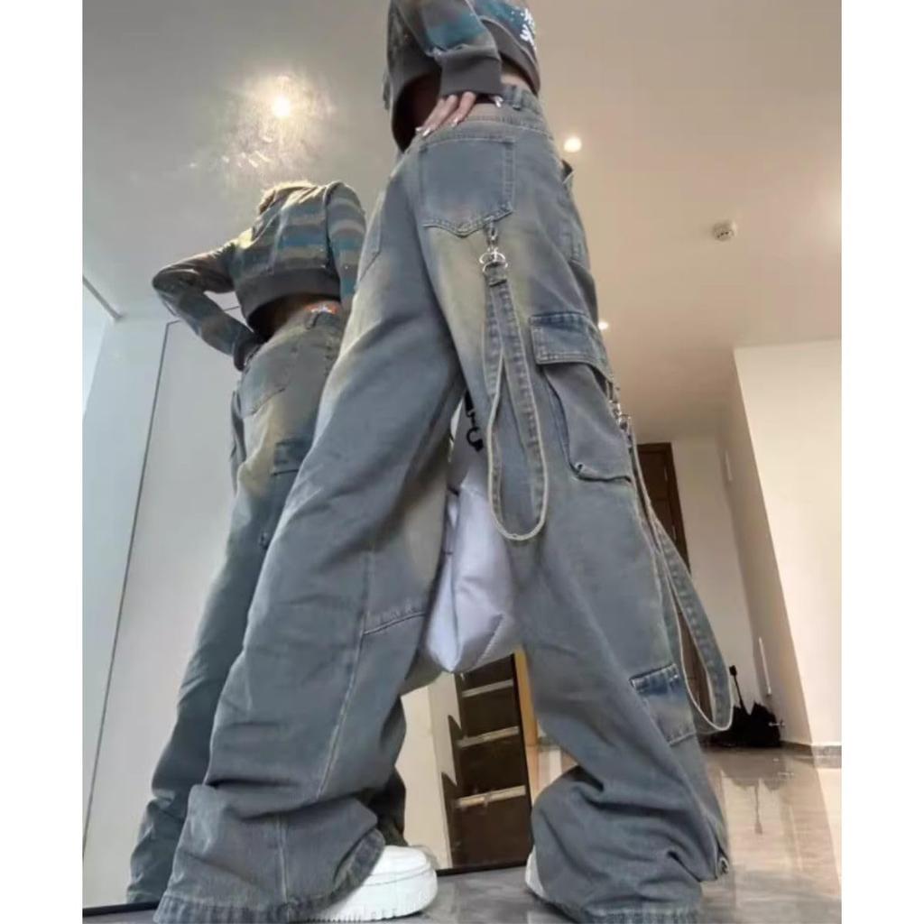Belle Cie Wide Cargo Denim Street Style Women's Pants, (ST/No. 27881) (L)