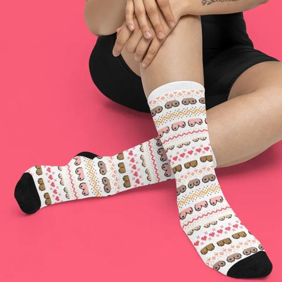 Skarpetki Walentynkowe Z Zabawnymi Wzorami Piersi Skarpetki Męskie Damskie Elastyczne Zabawne Skarpetki do Połowy Łydki Walentynkowy Prezent Rocznicowy dla Niego Niej