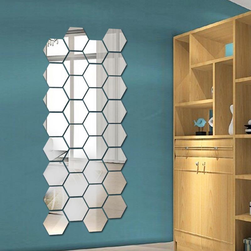 12pcs 3D Mirror Hexagon Vinyl Removable Wall Sticker Decal Home Decor Art