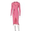 Long Sleeve Dress Sexy Bag Hip Tie Waist Slit Long Dress