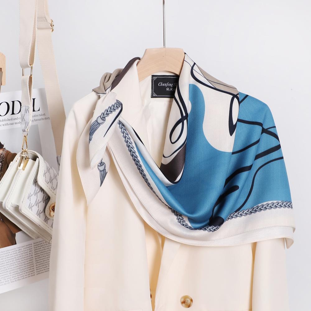 Wiosenno-letni satynowy długi szalik dla kobiet, szal z filtrem przeciwsłonecznym, modna scena piękna, satynowy długi szalik, uniwersalny szalik podróżny