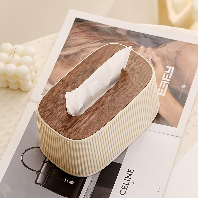 Auto Lift Spring Tissue Dispenser, Lovely Cream Box Cover with Wooden Lid, Perfect for Bathroom, Bedroom & Living Room Use
