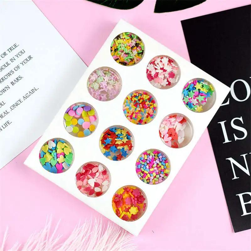 

12 Holes Slime Soft Pottery Fruit Slice Pearl Sequin Sprinkles Filler Children Toys Modeling Clay DIY Accessories Nail Art Tips
